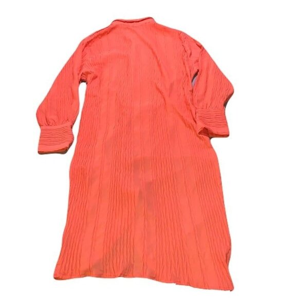 Pretty Little Things Orange Textured Gathered Maxi Shirt Dress size 14 - Picture 2 of 10